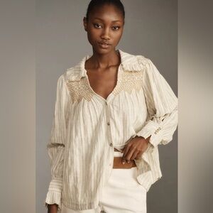 Pilcro Long-Sleeve Victorian Buttondown Blouse Sz Small